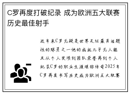 C罗再度打破纪录 成为欧洲五大联赛历史最佳射手